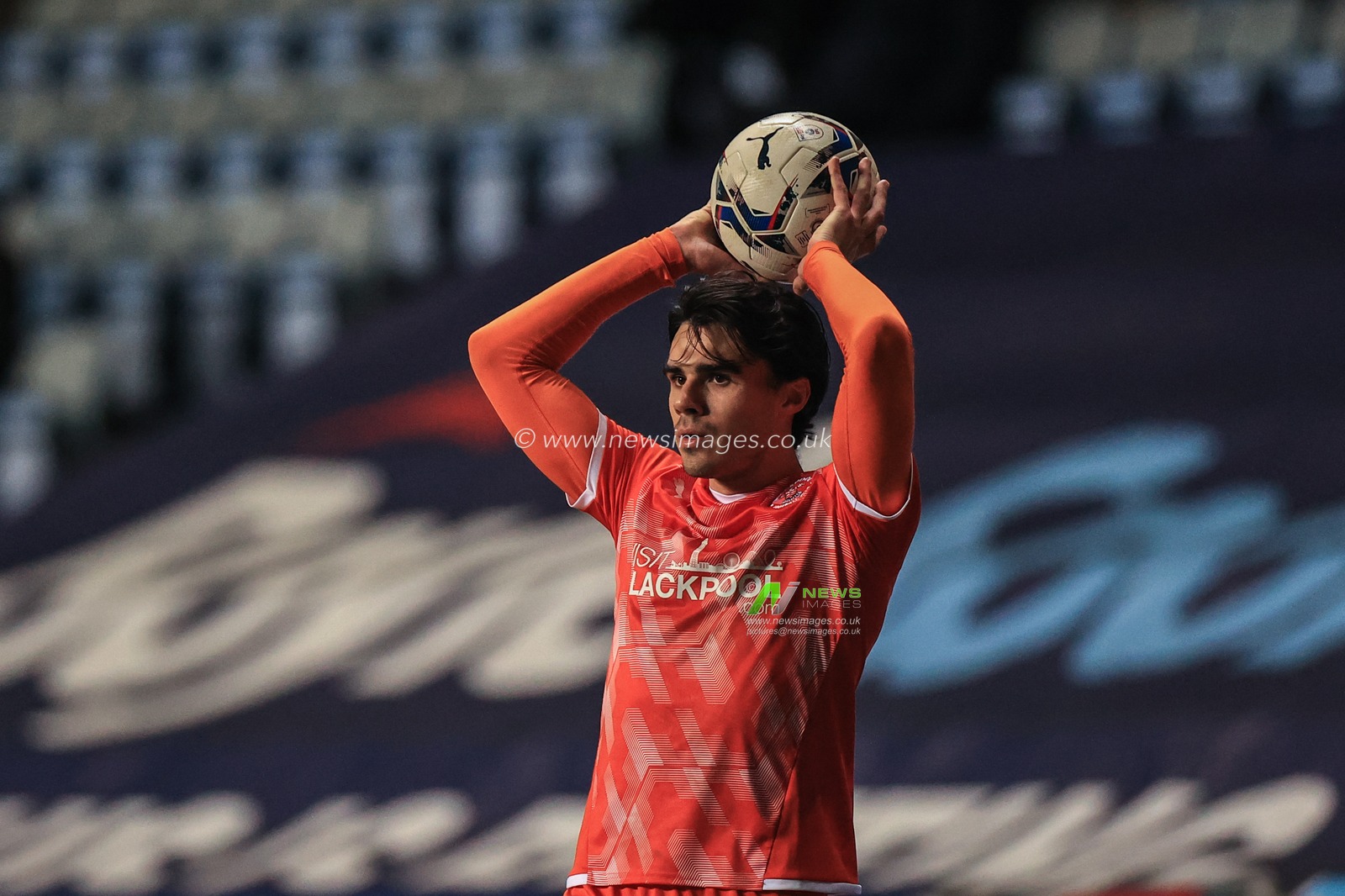 Reece James #5 of Blackpool takes a throw-in