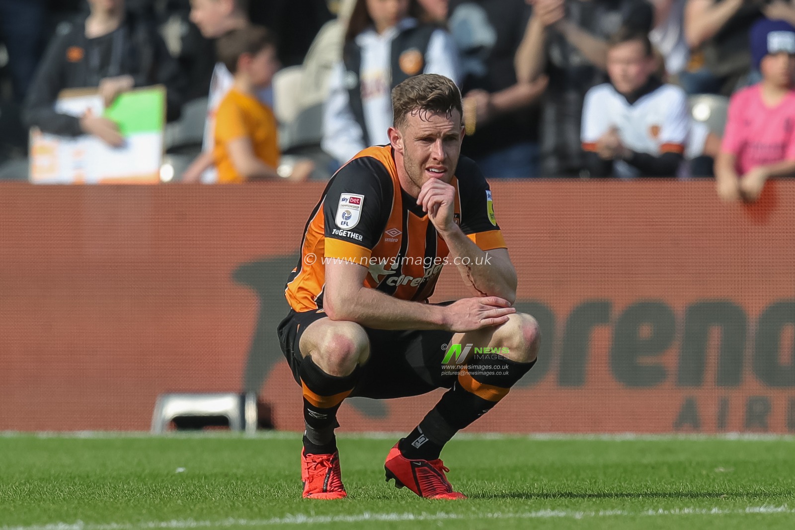 A dejected Callum Elder #3 of Hull City at full time after the Sky Bet Championship match Hull City vs Swansea City at MKM Stadium, Hull, United Kingdom, 29th April 2023

(Photo by James Heaton/News Images)