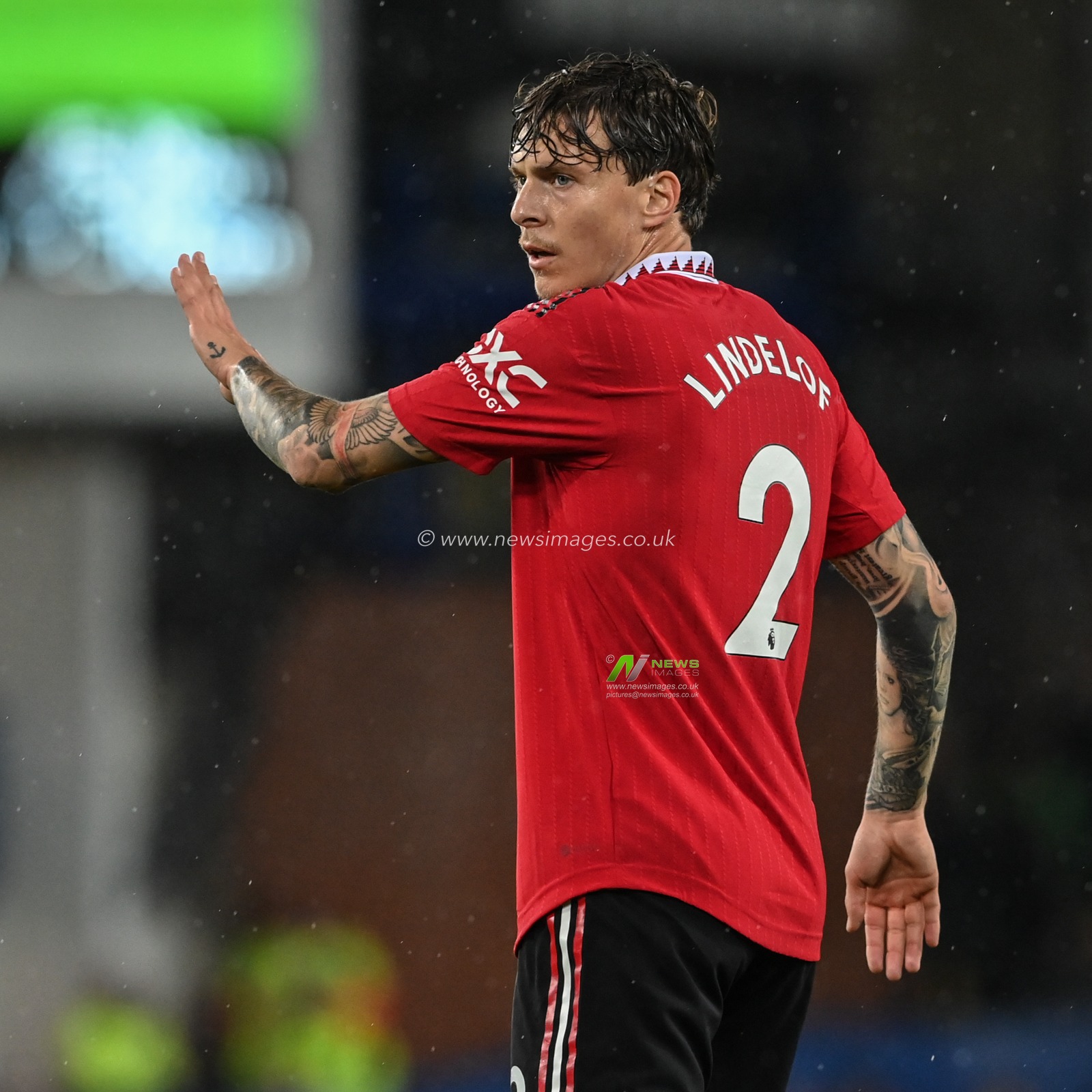 Victor LindelÃ¶f #2 of Manchester United on his 200th game during the Premier League match Everton vs Manchester United at Goodison Park, Liverpool, United Kingdom, 9th October 2022

(Photo by Craig Thomas/News Images)