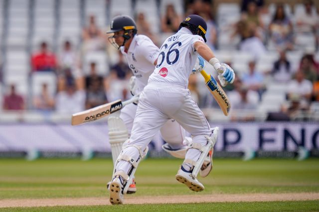 Joe Root of England sets off for a quick single an is run out by Henry Nicholls of New Zealand during the 3rd Rothesay Test Match Day 5 match England vs New Zealand at Trent Bridge, Nottingham, United Kingdom on 29 June 2026

(Photo by Maynard Manyowa/News Images)