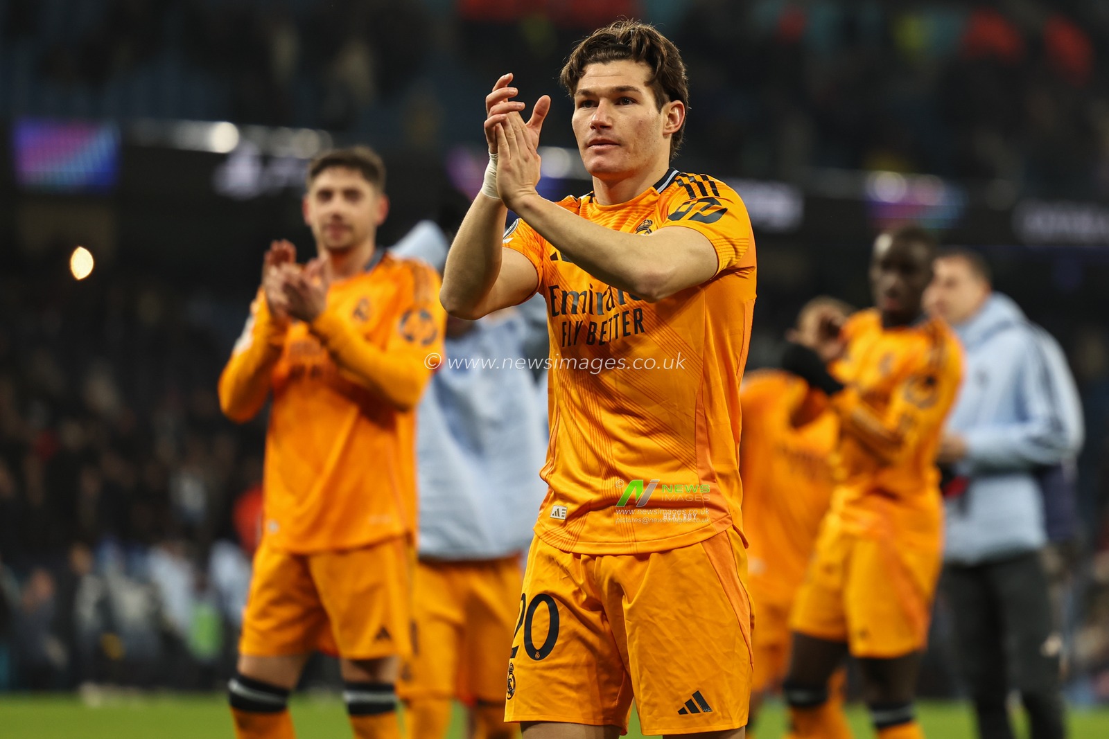 Fran GarcÃ­a of Real Madrid applauds the fans after the game during the UEFA Champions League Knockout Round Play-off Manchester City v Real Madrid at Etihad Stadium, Manchester, United Kingdom, 11th February 2025

(Photo by Mark Cosgrove/News Images)