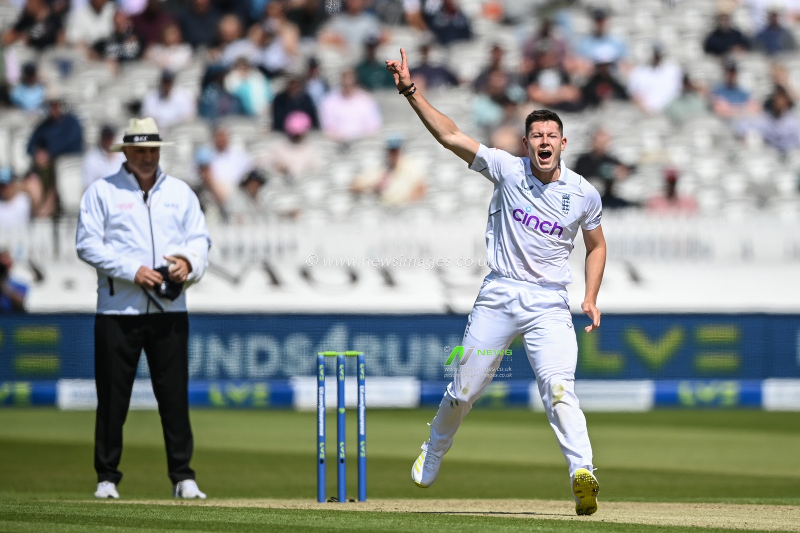 Matthew Potts of England  appeals for LBW but decision is not out during the LV= Insurance day one Test match England vs Ireland at Lords, London, United Kingdom, 1st June 2023

(Photo by Craig Thomas/News Images)