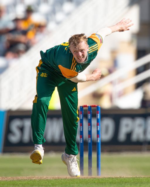 Lyndon JAMES of Nottingham Outlaws bowling during the Royal London One-day Cup match Nottinghamshire vs Essex at Trent Bridge, Nottingham, United Kingdom, 11th August 2024

(Photo by Mark Dunn/News Images)
