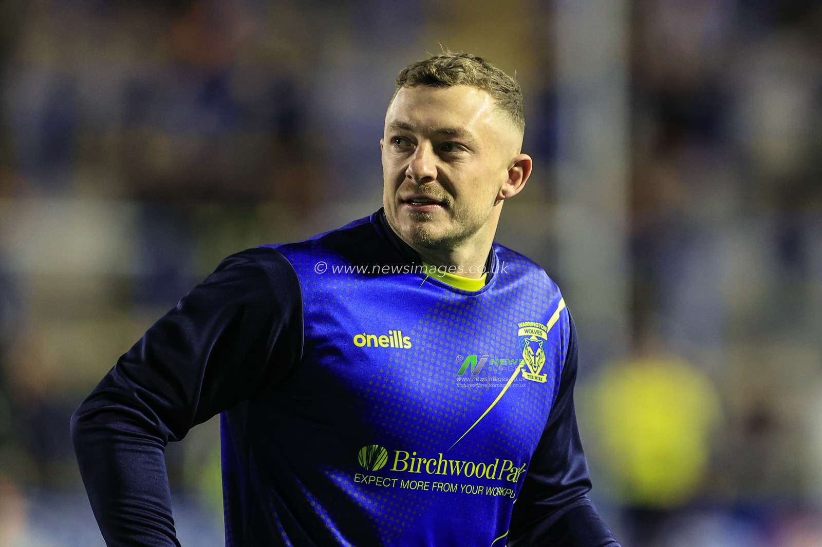 Josh Charnley #2 of Warrington Wolves during pre-game warm up