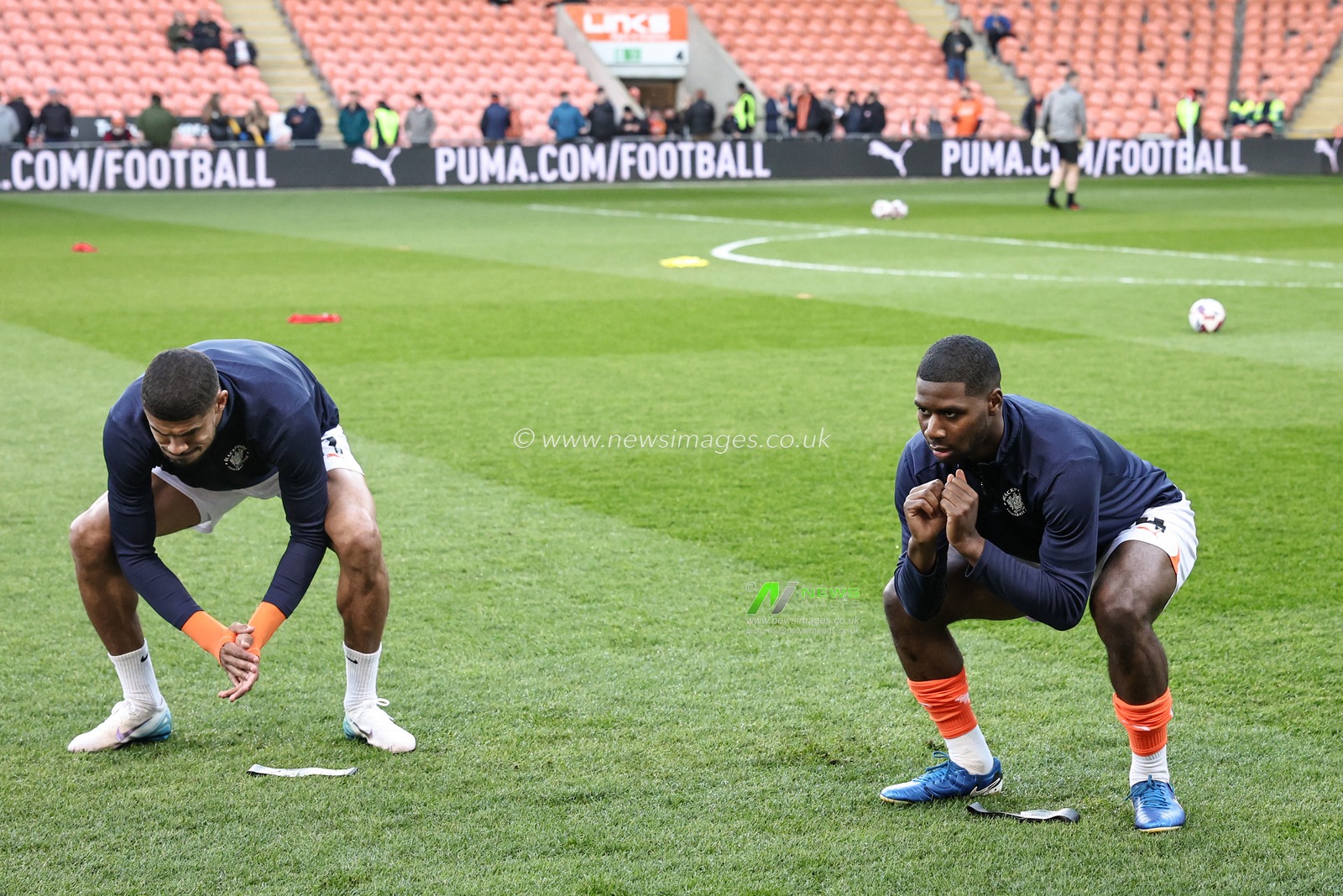 Ashley Fletcher and Odel Offiah of Blackpool in the pregame warmup session during the Sky Bet League 1 match Blackpool vs Reading at Bloomfield Road, Blackpool, United Kingdom, 1st April 2025

(Photo by Mark Cosgrove/News Images)
