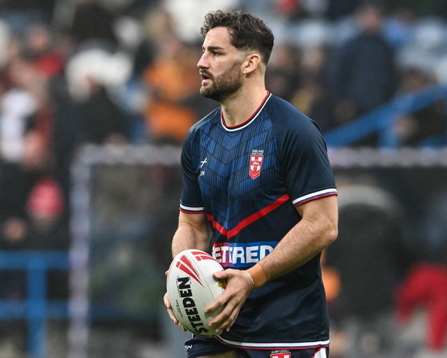 Toby King of England during pre match warm up ahead of the Rugby League International match England vs Tonga at John Smith's Stadium, Huddersfield, United Kingdom, 28th October 2023

(Photo by Craig Thomas/News Images)