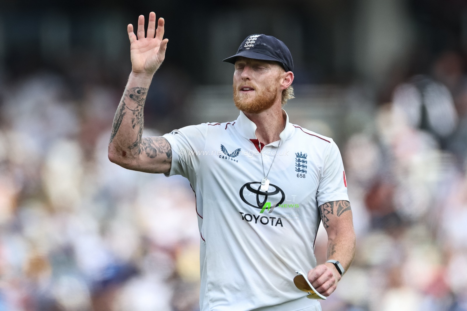 England captain Ben Stokes signals back up to the England balcony during the 3rd Rothesay Test Match Day 5 England v India at Lords, London, United Kingdom, 14th July 2025

(Photo by Mark Cosgrove/News Images)
