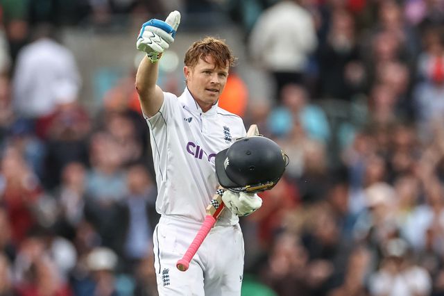Ollie Pope of England celebrates his century (100 runs) during the 3rd Rothesay Test Match Day One England v Sri Lanka at The Kia Oval, London, United Kingdom, 6th September 2024

(Photo by Mark Cosgrove/News Images)