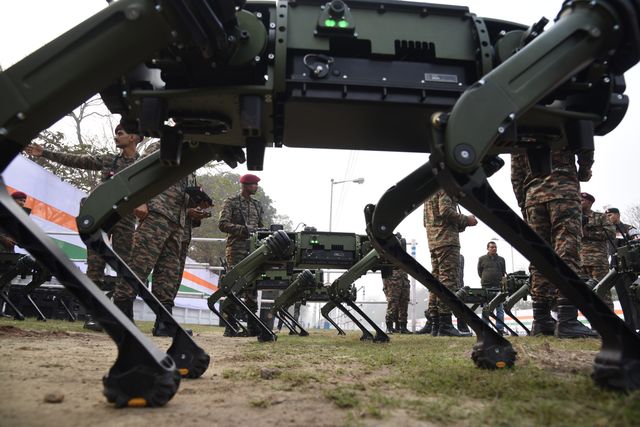 Indian Army  showcases  Robotic Mules  ahead of the Final dress rehearsal for the upcoming Republic Day parade in Red Road , Kolkata, India, on January 24, 2025. Indian Army Robotic Mules will also register their presence at the prestigious annual republic day parade for the first time ahead of the Republic Day parade.Pictures by Debajyoti Chakraborty.(Photo: Debajyoti Chakraborty/News Images)