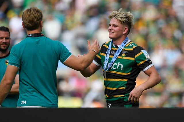 Henry Pollock of Northampton Saints celebrates following Northampton Saints win in the Gallagher PREM Final match Northampton Saints vs Exeter Chiefs at Allianz Stadium, Twickenham, United Kingdom on 20 June 2026.

(Photo by Alex Williamson/News Images)