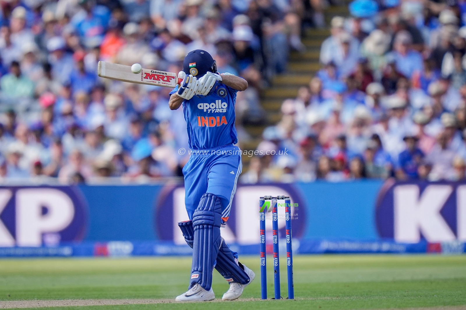 India captain Shubman Gillhits a four during the 1st Metro Bank ODI match England vs India at Edgbaston, Birmingham, United Kingdom on 14 July 2026

(Photo by Maynard Manyowa/News Images)