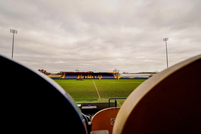 A general view of the One Call Stadium pitch during the pre-match press conference for the FA Cup Fifth round match Mansfield v Arsenal to be played at One Call Stadium, Mansfield, United Kingdom on 07 March 2026

(Photo by Maynard Manyowa/News Images)