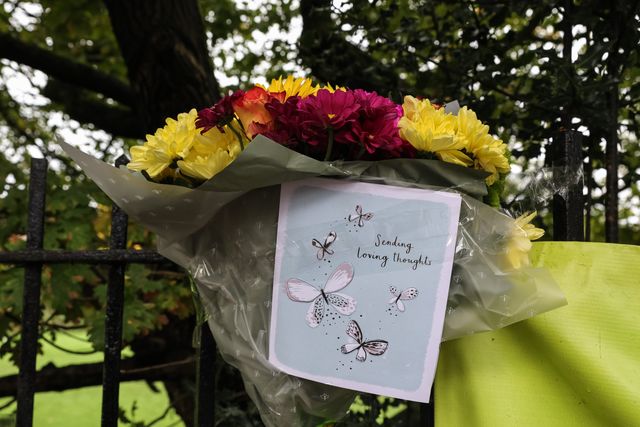 Flowers and a card are places on railings at the scene during the Manchester synagogue terror attack day 2 at Heaton Park Shul, Manchester, United Kingdom, 3rd October 2025

(Photo by Mark Cosgrove/News Images)