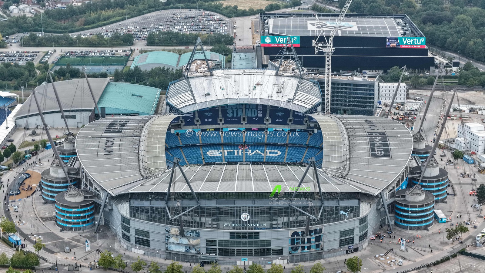 An aerial view of the Etihad Stadium during the Premier League match Manchester City vs Tottenham Hotspur at Etihad Stadium, Manchester, United Kingdom, 23rd August 2025

(Photo by Mark Cosgrove/News Images)