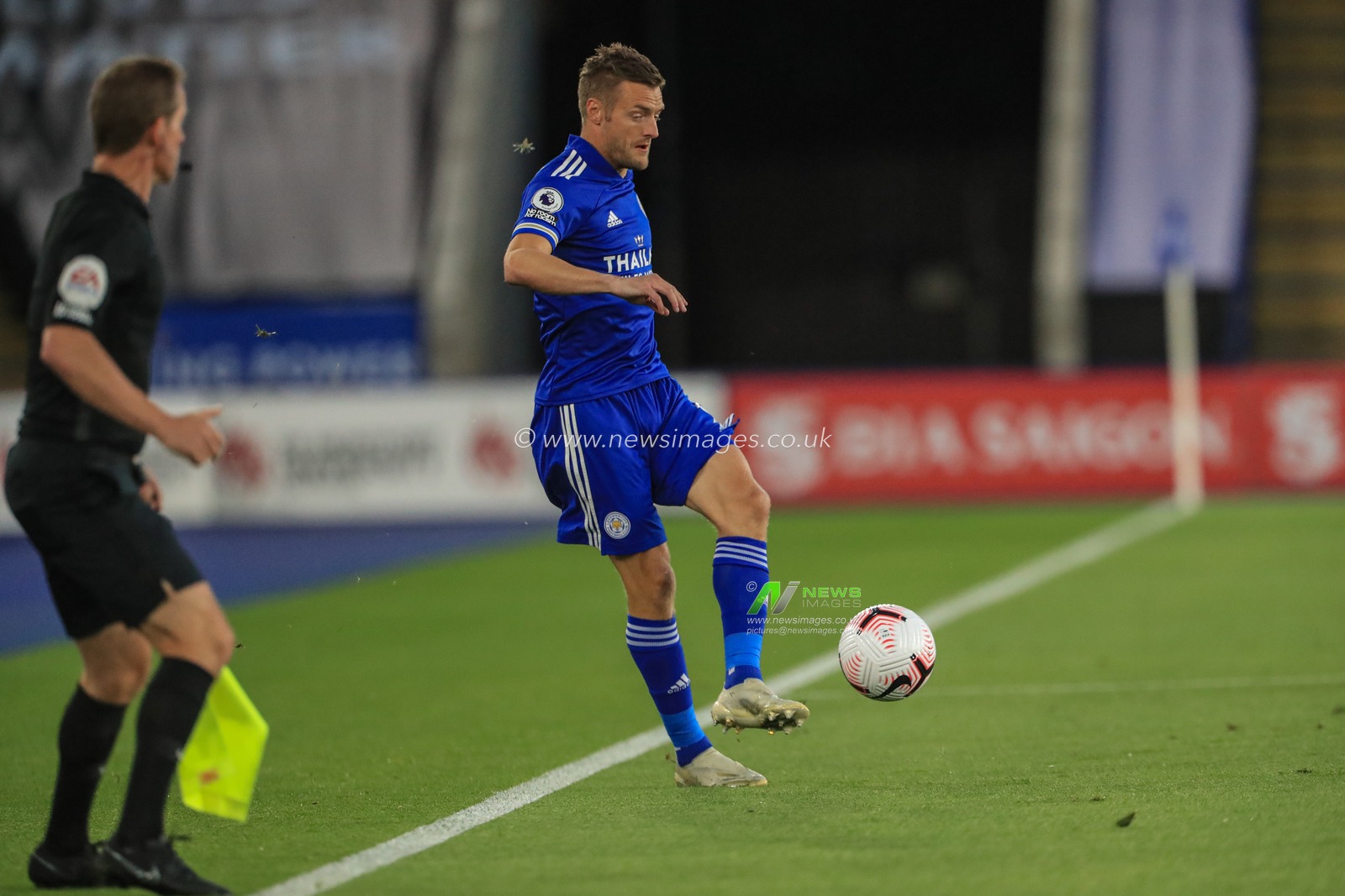 Jamie Vardy (9) of Leicester City in action during the game