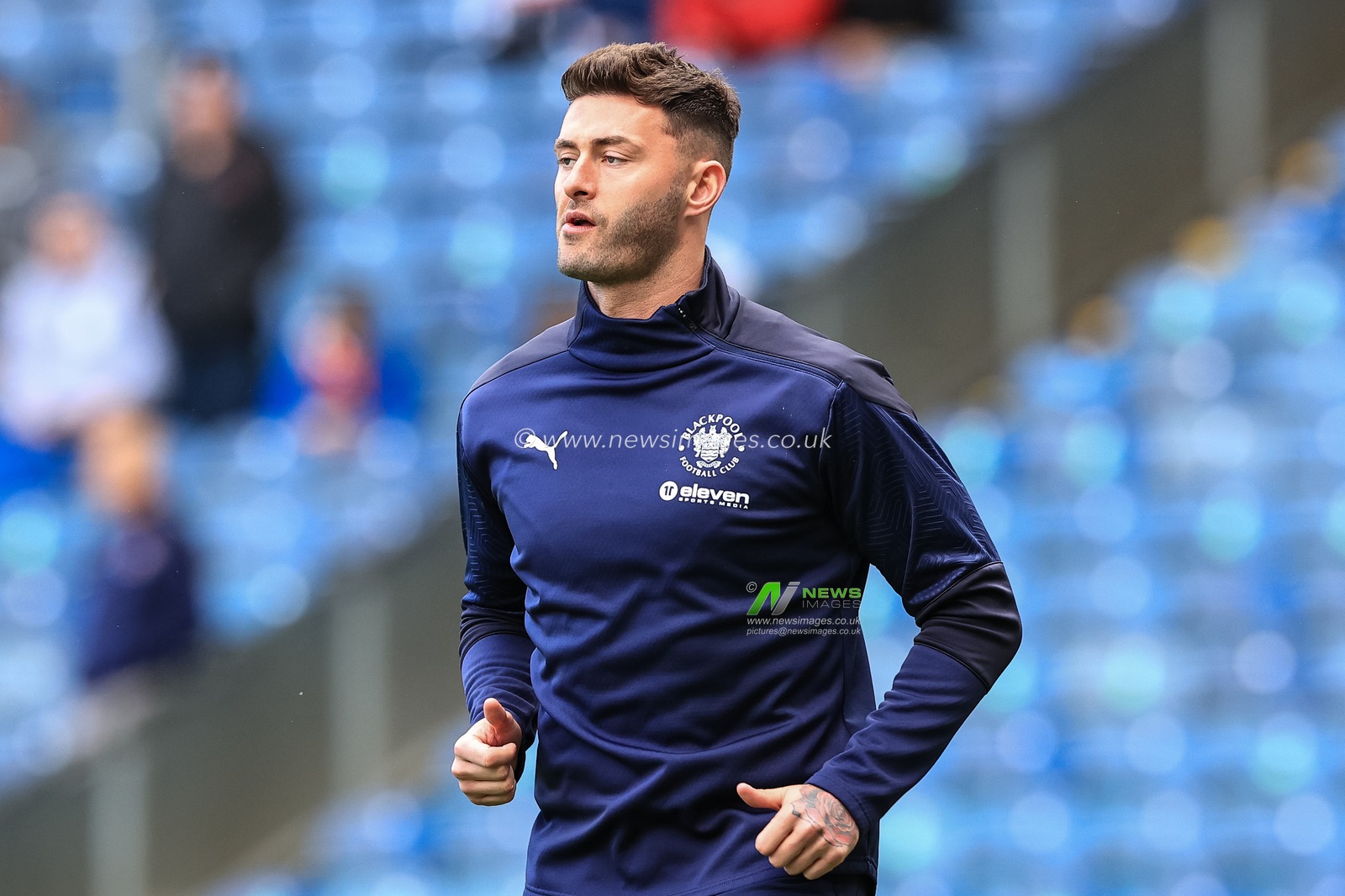 Gary Madine #14 of Blackpool during the pre-game warmup