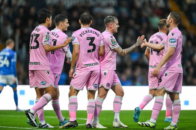 Sammie Szmodics of Blackburn Rovers celebrates his goal to make it 0-1 during the Carabao Cup match Stockport County vs Blackburn Rovers at Edgeley Park Stadium, Stockport, United Kingdom, 13th August 2024

(Photo by Craig Thomas/News Images)