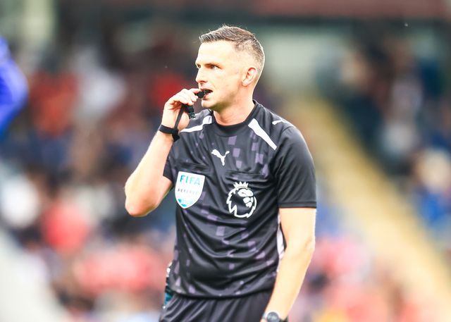 referee Michael Oliver blows his whistle during the Pre-season friendly match Nottingham Forest vs Monaco at SMH Group Stadiumact Stadium, Chesterfield, United Kingdom, 19th July 2025

(Photo by Richard Bierton/News Images)