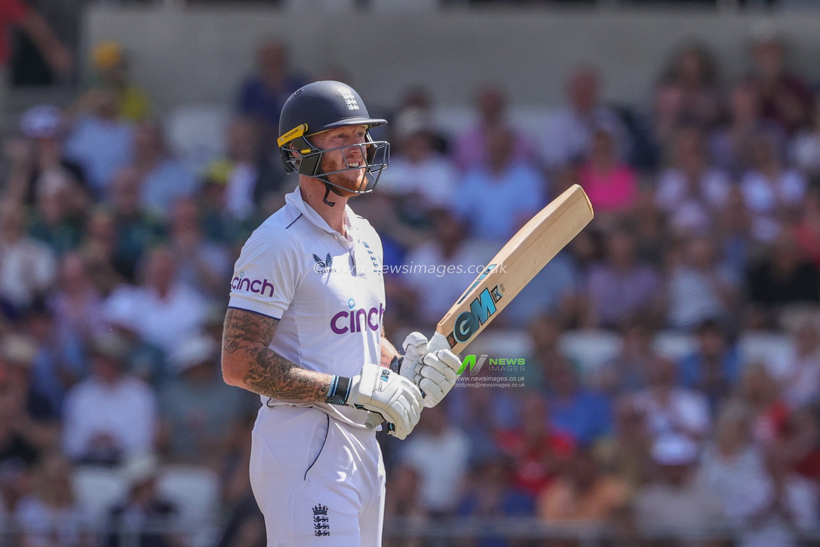 Ben Stokes of England looks up at the big screen as he hits a boundary during the LV= Insurance Ashes Third Test Series Day 2 England v Australia at Headingley Stadium, Leeds, United Kingdom, 7th July 2023

(Photo by Mark Cosgrove/News Images)
