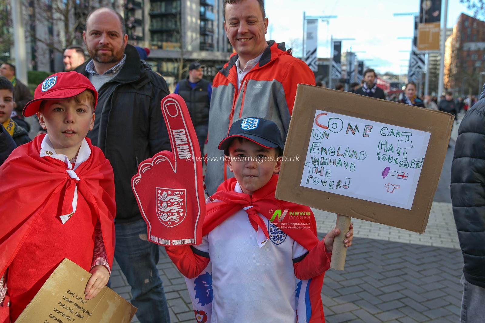 A young England fan with a sign during the International Friendly match England vs Brazil at Wembley Stadium, London, United Kingdom, 23rd March 2024

(Photo by Gareth Evans/News Images)