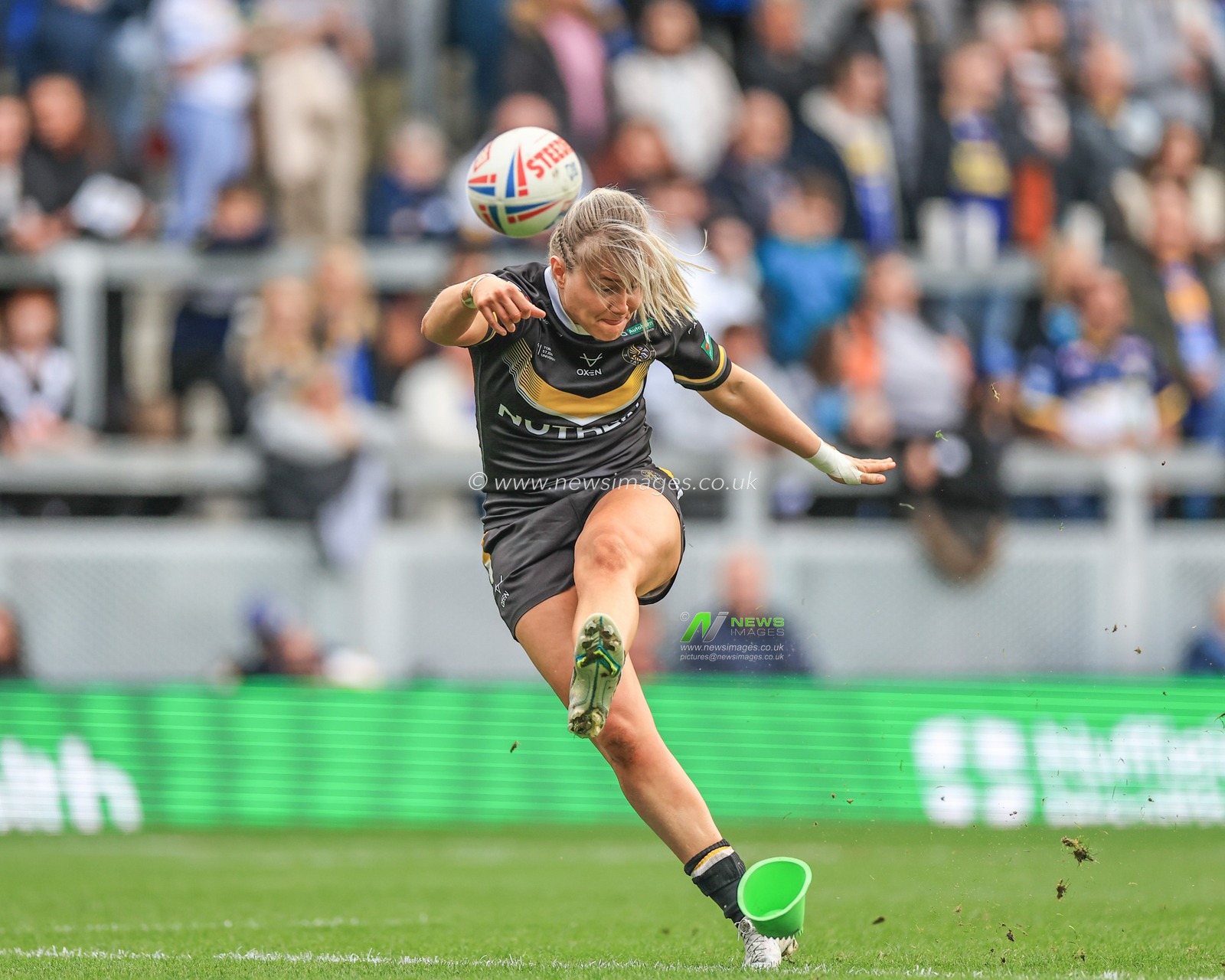 Tara-Jane Stanley of York Valkyrie converts for a goal during the Betfred Women's Super League match Leeds Rhinos vs York Valkyrie at Headingley Stadium, Leeds, United Kingdom, 9th April 2023

(Photo by Mark Cosgrove/News Images)