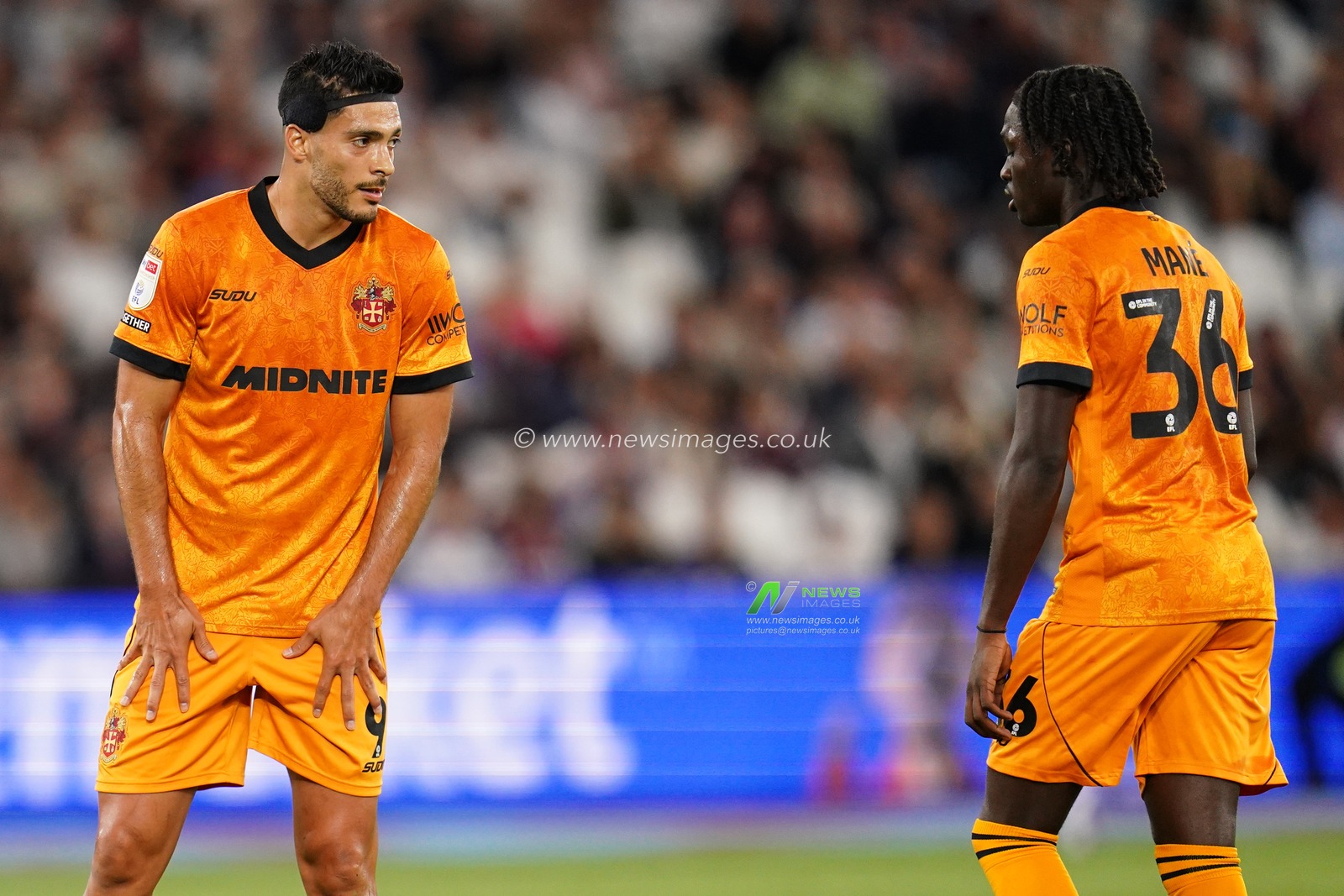 Raul Jimenez of Wolverhampton Wanderers and Mateus Mane of Wolverhampton Wanderers during the Sky Bet Championship match West Ham United vs Wolverhampton Wanderers at London Stadium, London, United Kingdom on 01 September 2026

(Photo by Harvey Murphy/News Images)