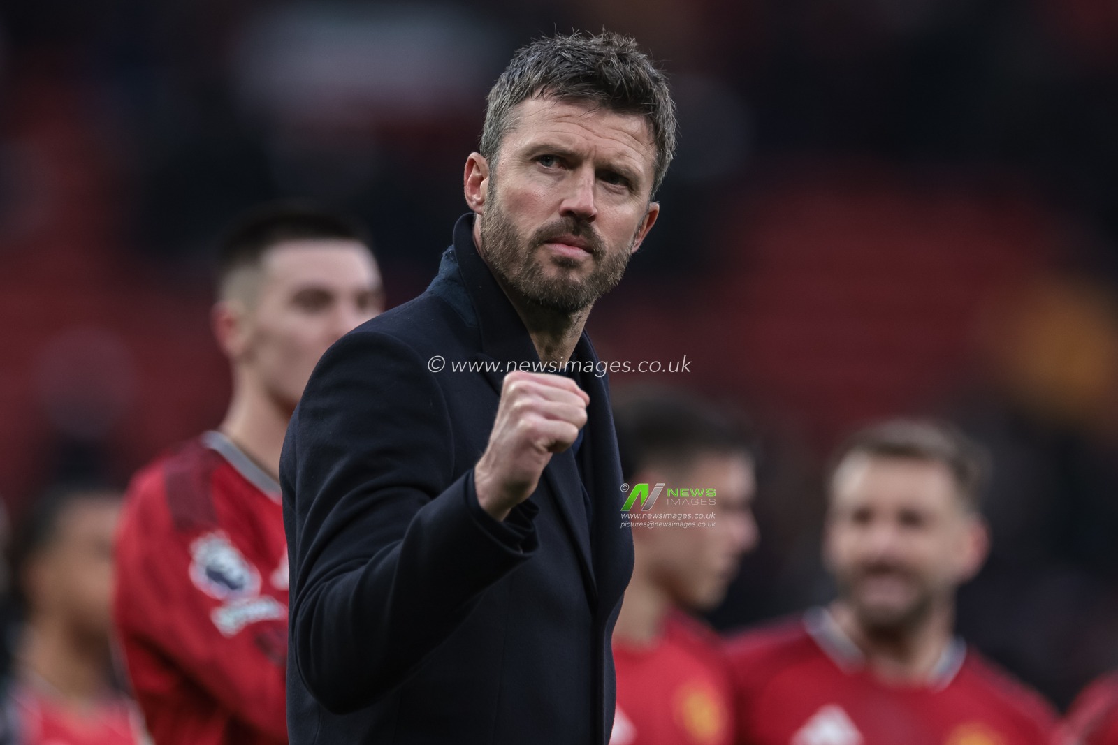 Michael Carrick manager of Manchester United celebrates the 3-2 win with the fans during the Premier League match Manchester United vs Fulham at Old Trafford, Manchester, United Kingdom, 1st February 2026

(Photo by Mark Cosgrove/News Images)