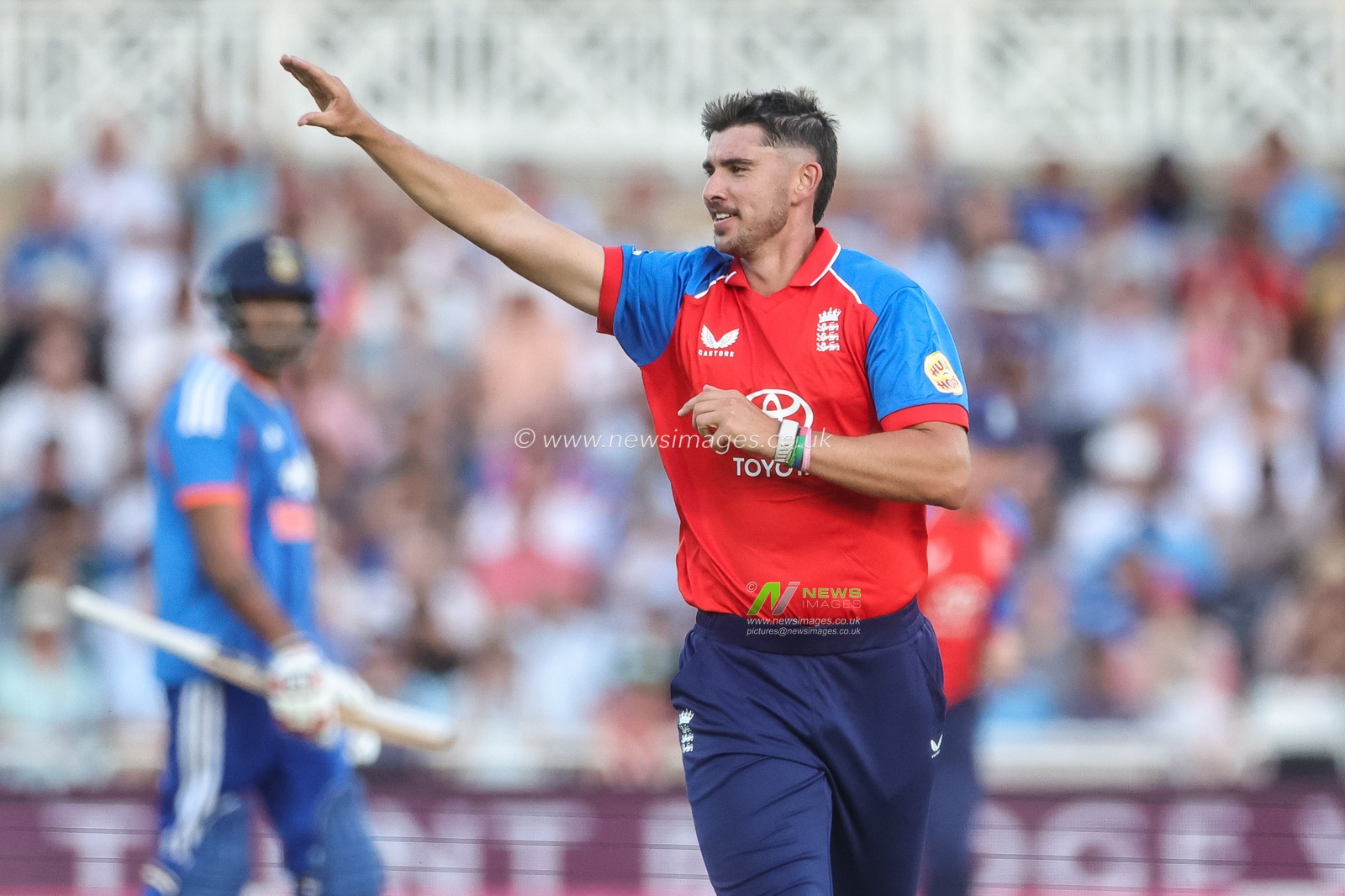 Josh Tongue of England celebrates the wicket of  Shivam Dube of India during the Third Vitality T20 International match England vs India at Trent Bridge, Nottingham, United Kingdom on 07 July 2026

(Photo by Mark Cosgrove/News Images)