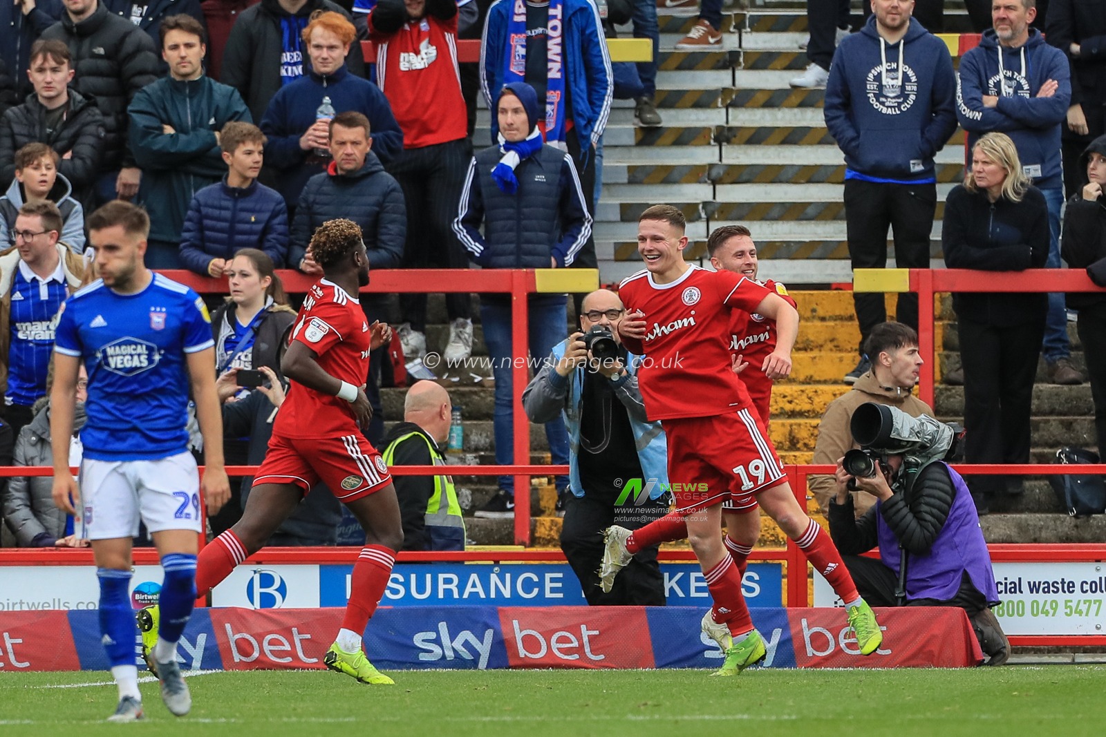 20th October 2019, The Wham Stadium, Accrington, England; Sky Bet League 1, Accrington Stanley v Ipswich Town : Colby Bishop of Accrington Stanley celebrates his goal to make it 2-0 as he scores from the spot 

Credit: Mark Cosgrove/News Images