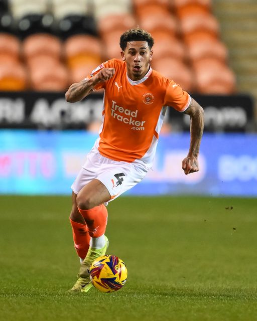 Jordan Lawrence-Gabriel of Blackpool makes a break with the ball during the Vertu Trophy match Blackpool vs Aston Villa U21 at Bloomfield Road, Blackpool, United Kingdom, 17th December 2024

(Photo by Craig Thomas/News Images)