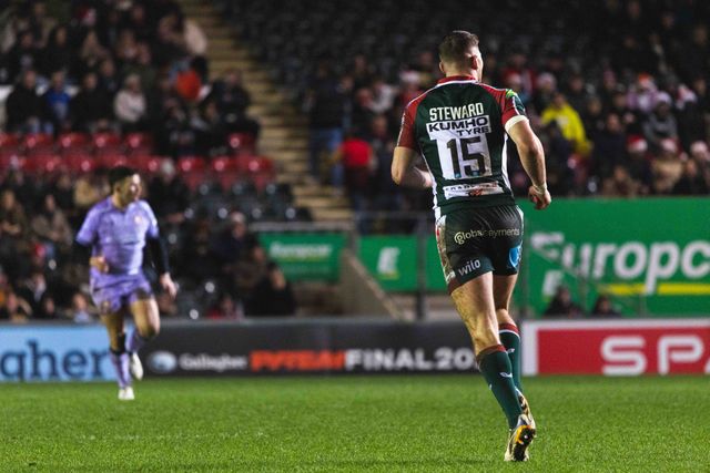 Freddie Steward of Leicester Tigers during the Gallagher Premiership match Leicester Tigers vs Gloucester Rugby at Mattioli Woods Welford Road Stadium, Leicester, United Kingdom, 19th December 2025

(Photo by Craig Evans/News Images)

*** GER AUT SUI OUT ***