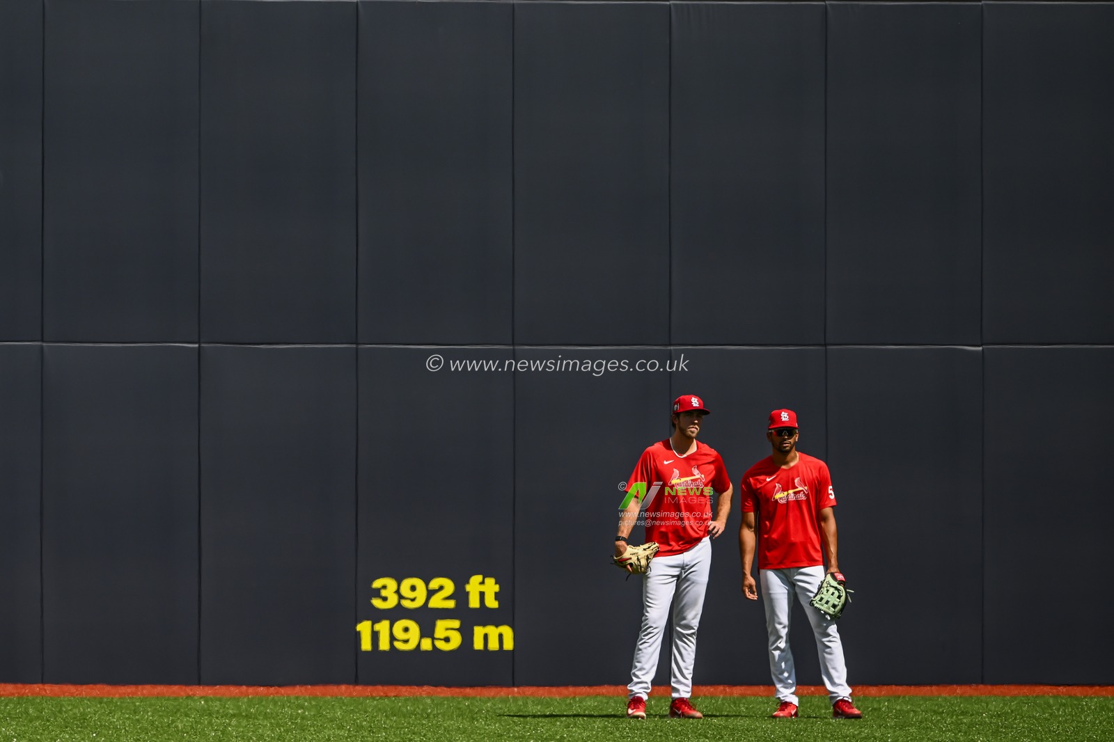 St. Louis Cardinals players stand by the fence during the 2023 MLB London Series Workout Day for St. Louis Cardinals and Chicago Cubs at London Stadium, London, United Kingdom, 23rd June 2023

(Photo by Craig Thomas/News Images)