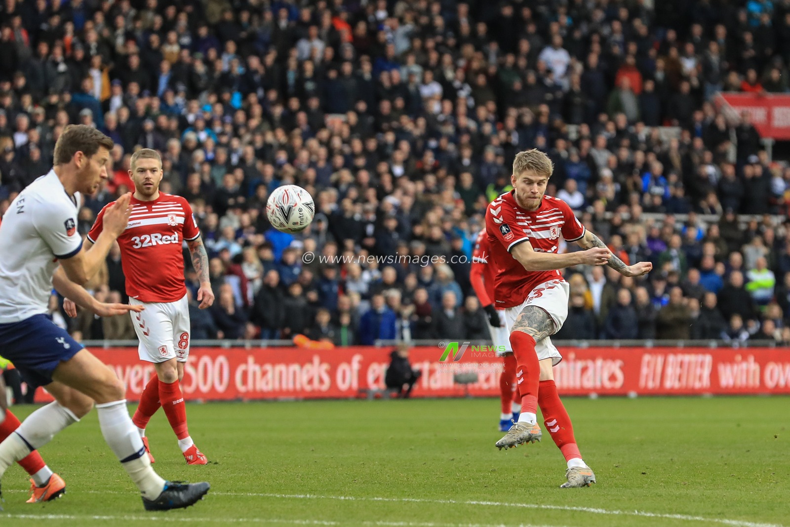 5th January 2020, Riverside Stadium, Middlesbrough, England; Emirates FA Cup, Middlesbrough v Tottenham Hotspur : Hayden Coulson (33) of Middlesbrough with an early shot on goal 

Credit: Mark Cosgrove/News Images
