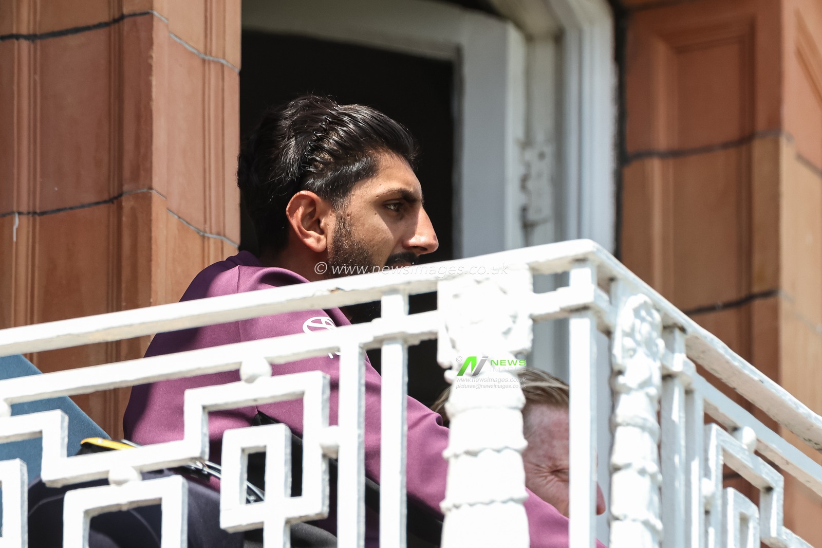 Shoaib Bashir of England looks on from the England balcony during the 3rd Rothesay Test Match Day 4 England v India at Lords, London, United Kingdom, 13th July 2025

(Photo by Mark Cosgrove/News Images)