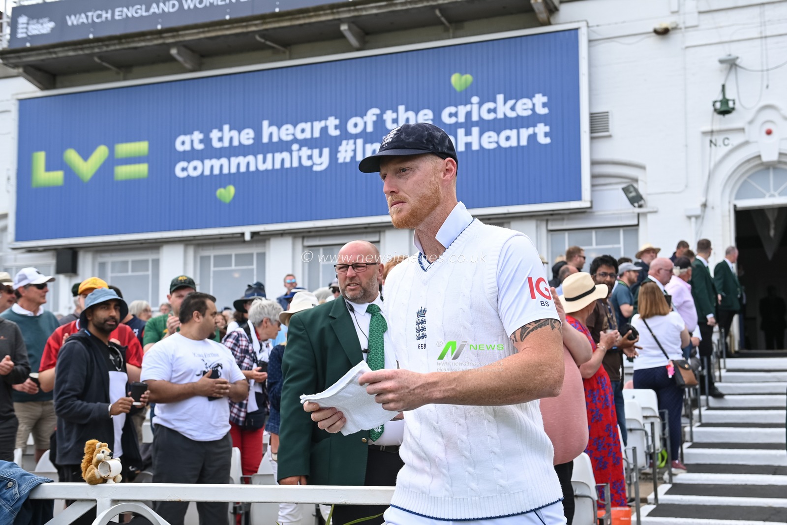 Ben Stokes of England walks out for the game
