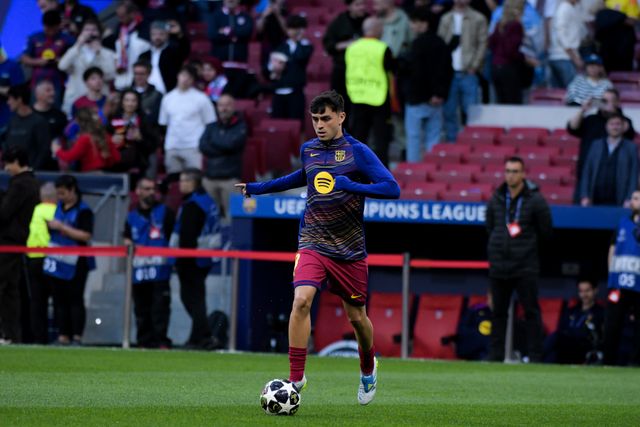 Pedri of FC Barcelona during the warm up of the UEFA Champions League Quarter Finals match Atletico Madrid vs Barcelona at Riyadh Air Metropolitano, Madrid, Spain on 14 April 2026

(Photo by Samuel Carreno/News Images)