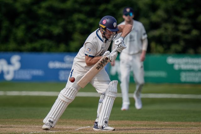 Matthew Montgomery reaches a half century with a couple of runs to get past 50 during the County Championship Division Two Derbyshire v Gloucestershire at The Central Co-Op County Ground, Derby, United Kingdom on 26 April 2026

(Photo by Maynard Manyowa/News Images)