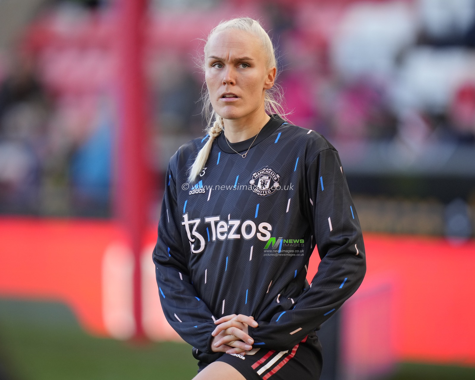 Maria Thorisdottir #3 of Manchester United warms up before the The Fa Women's Super League match Manchester United Women vs Liverpool Women at Leigh Sports Village, Leigh, United Kingdom, 15th January 2023

(Photo by Steve Flynn/News Images)