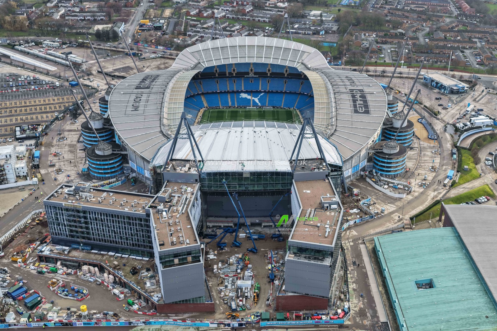 An aerial view of The Etihad Stadium and the new hotel and North Stand during the Carabao Cup Semi-Final second leg match Manchester City vs Newcastle United at Etihad Stadium, Manchester, United Kingdom, 4th February 2026

(Photo by Mark Cosgrove/News Images)