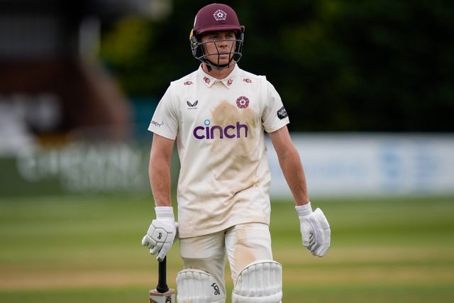 Nathan McSweeney of Northamptonshire walks off after being dismissed by Zak Chappell for 62 during the County Championship Division Two Derbyshire vs Northamptonshire day four match at The Central Co-Op County Ground, Derby, United Kingdom on 11 May 2026

(Photo by Maynard Manyowa/News Images)