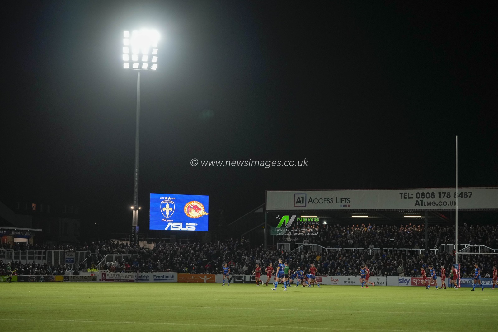 General view of play at the The Be Well Support Stadium during the Betfred Super League  Round 1 match Wakefield Trinity vs Catalans Dragons at The Be Well Support Stadium, Wakefield, United Kingdom, 17th February 2023

(Photo by Steve Flynn/News Images)