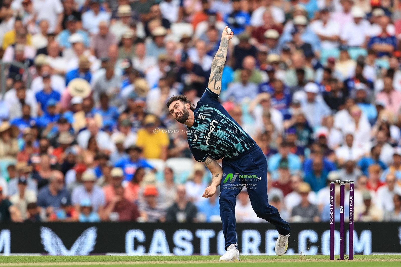 Reece Topley of England delivers the ball