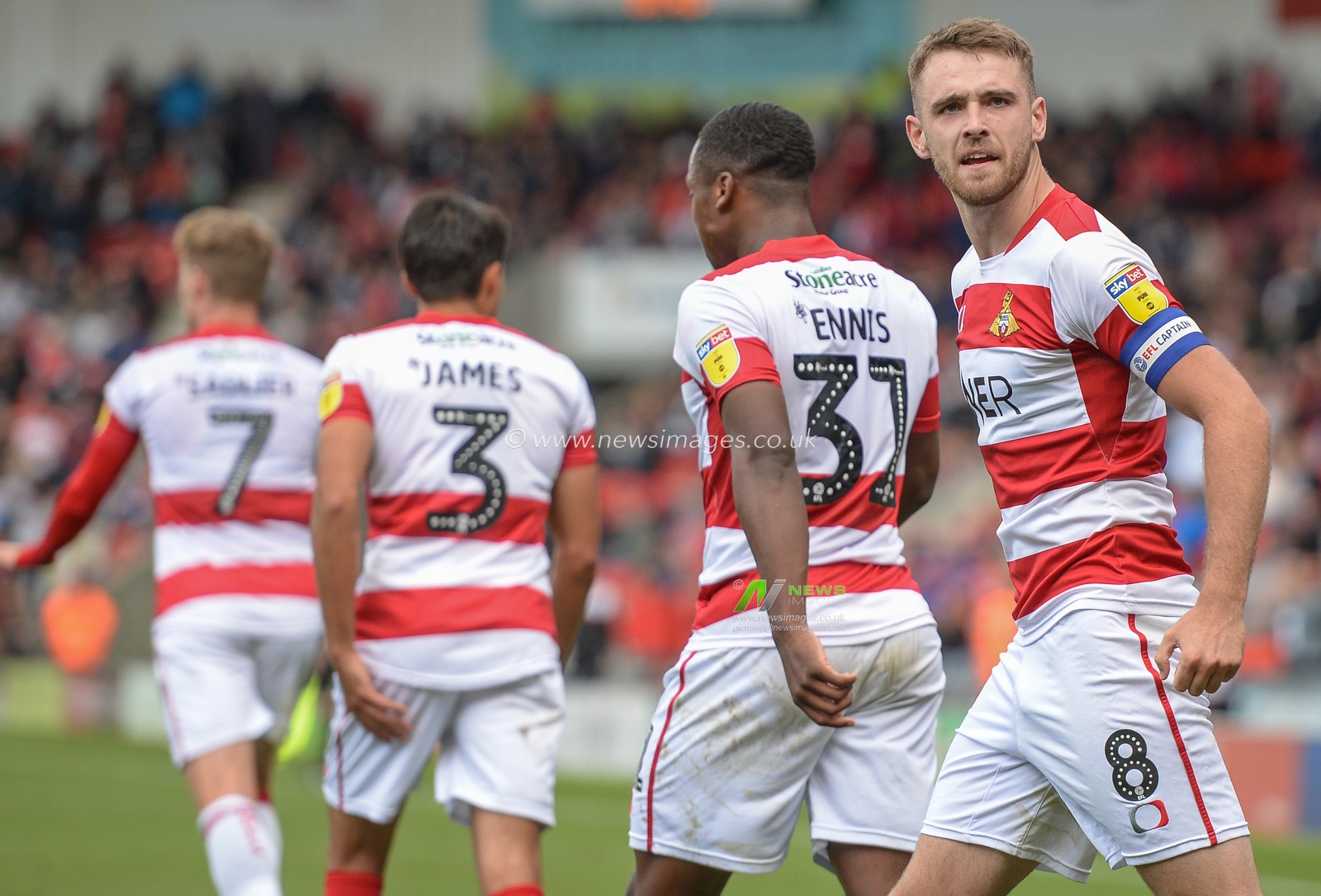 7th September 2019, Keepmoat Stadium, Doncaster, England; Sky Bet League One Football, Doncaster Rovers vs Rotherham United ; Ben Whiteman (8) of Doncaster Rovers celebrates his penalty goal to make it 2-1.

Credit: Dean Williams/News Images

English Football League images are subject to DataCo Licence