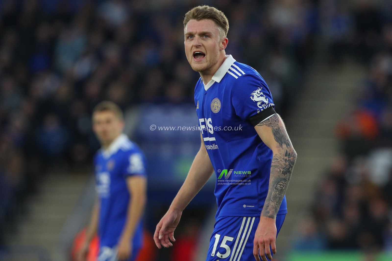 Harry Souttar #15 of Leicester City gives his teammates instructions during the Premier League match Leicester City vs Tottenham Hotspur at King Power Stadium, Leicester, United Kingdom, 11th February 2023

(Photo by Gareth Evans/News Images)