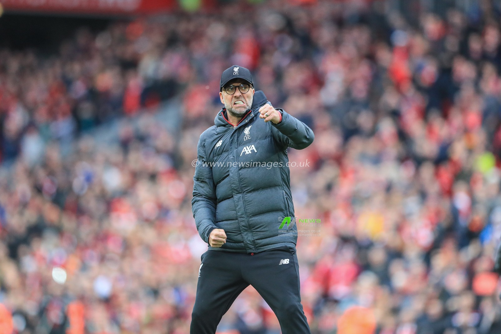 7th March 2020, Anfield, Liverpool, England; Premier League, Liverpool v Bournemouth : Jurgen Klopp manager of Liverpool punches the air as he celebrates Liverpools 2-1 win over Bournemouth