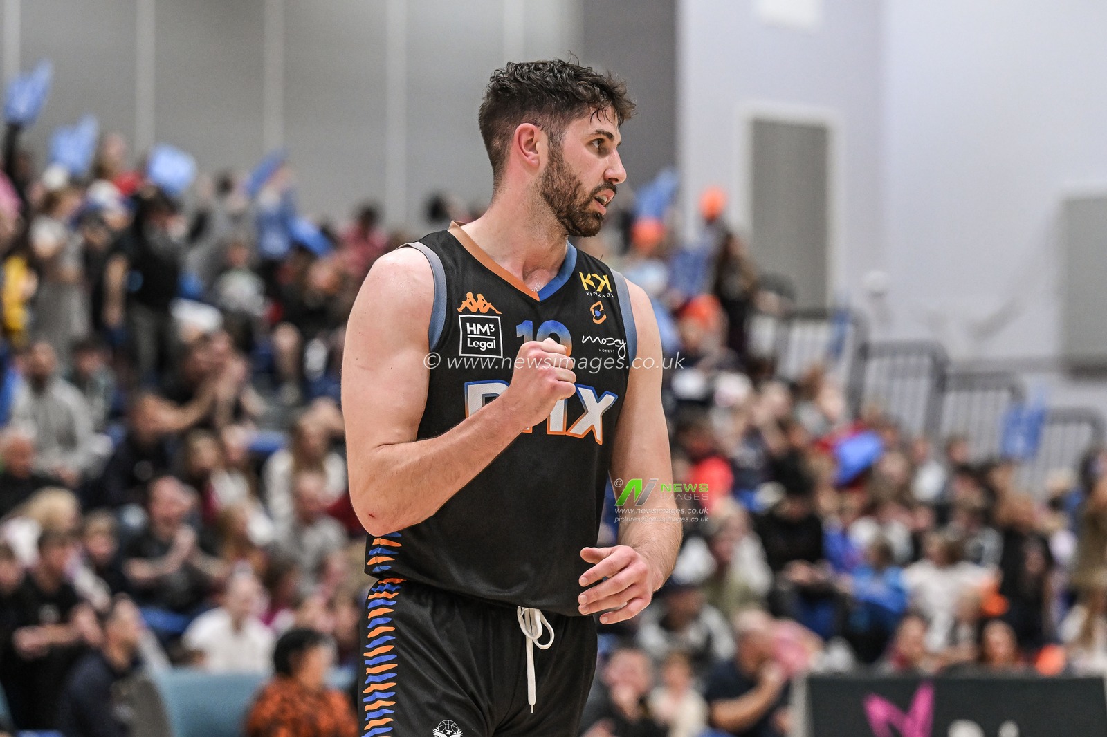 David Ulph of Cheshire Phoenix celebrates a basket during the British Basketball Championship match Cheshire Phoenix vs Leicester Riders at Ellesmere Port Sports Village, Ellesmere Port, United Kingdom, 12th November 2023

(Photo by Craig Thomas/News Images)