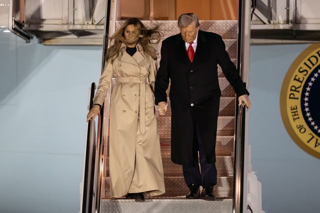 President Donald Trump and First Lady Melania Trump depart the Air Force one during the US President Donald Trump's state visit to the United Kingdom at London Stansted Airport, Stansted, United Kingdom, 16th September 2025

(Photo by Alfie Cosgrove/News Images)
