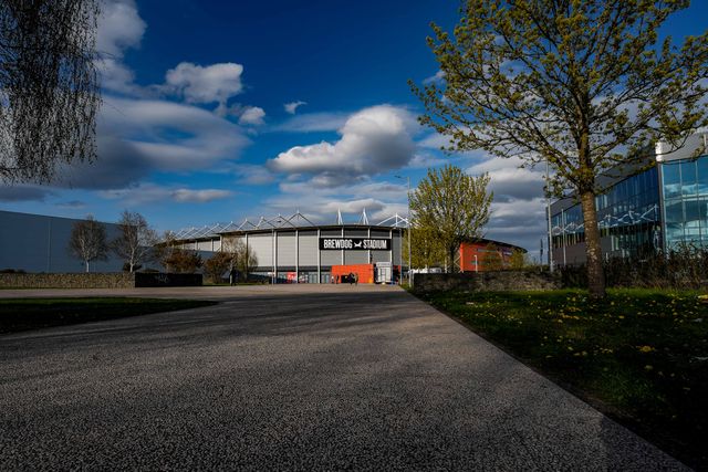 A general view of the stadium on the outside prior to kick off during the Betfred Challenge Cup Quarter Final match St Helens vs Catalans Dragons at The BrewDog Stadium, St Helens, United Kingdom on 10 April 2026

(Photo by Maynard Manyowa/News Images)