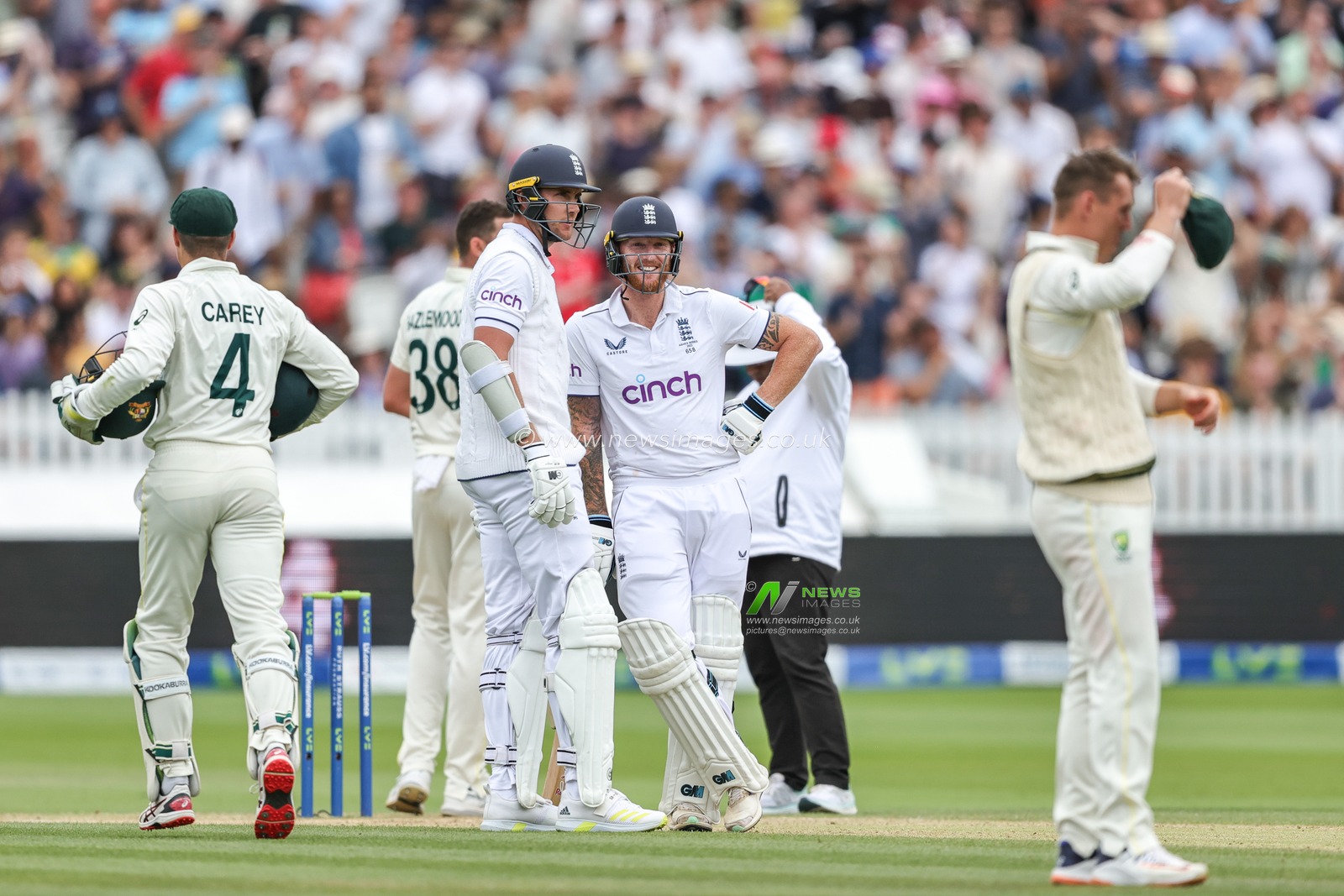 Ben Stokes of England smiles after Stuart Broad of England hits a four (4) during the LV= Insurance Ashes Test Series Second Test Day 5 England v Australia at Lords, London, United Kingdom, 2nd July 2023

(Photo by Mark Cosgrove/News Images)