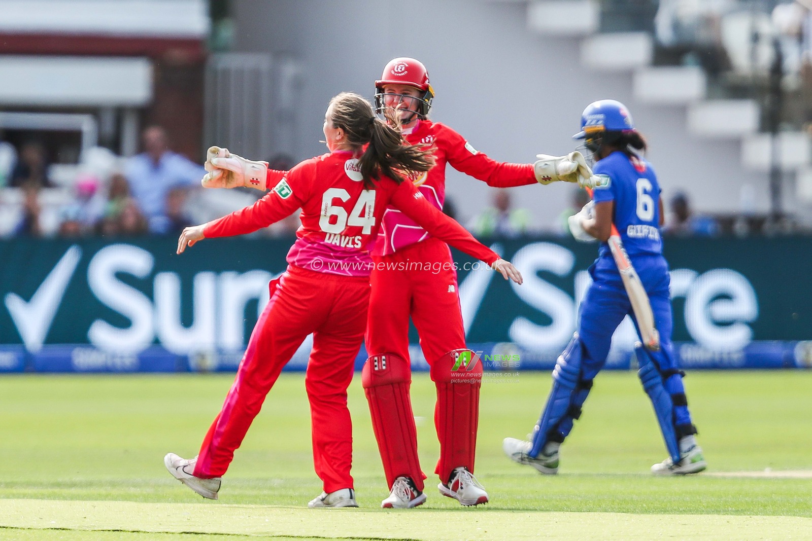Freya Davies of Welsh Fire celebrates with teammates after the dismissal of Cordelia Griffith of London Spirit during the The Hundred Women's Final match Welsh Fire Women vs London Spirit Women at Lords, London, United Kingdom, 18th August 2024

(Photo by Izzy Poles/News Images)